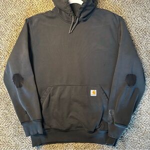Carhartt Black Hooded Work Sweatshirt with Elbow Patches